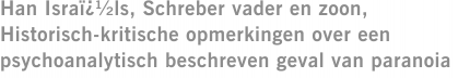 Han Israï¿½ls, Schreber vader en zoon, Historisch-kritische opmerkingen over een psychoanalytisch beschreven geval van paranoia