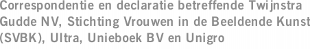 Correspondentie en declaratie betreffende Twijnstra Gudde NV, Stichting Vrouwen in de Beeldende Kunst (SVBK), Ultra, Unieboek BV en Unigro