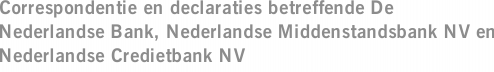 Correspondentie en declaraties betreffende De Nederlandse Bank, Nederlandse Middenstandsbank NV en Nederlandse Credietbank NV