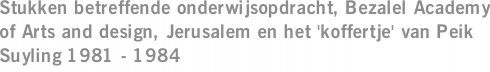 Stukken betreffende onderwijsopdracht, Bezalel Academy of Arts and design, Jerusalem en het 'koffertje' van Peik Suyling 1981 - 1984