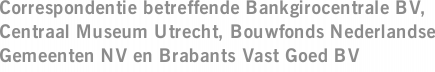 Correspondentie betreffende Bankgirocentrale BV, Centraal Museum Utrecht, Bouwfonds Nederlandse Gemeenten NV en Brabants Vast Goed BV