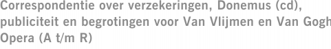 Correspondentie over verzekeringen, Donemus (cd), publiciteit en begrotingen voor Van Vlijmen en Van Gogh Opera (A t/m R)