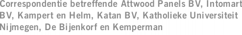 Correspondentie betreffende Attwood Panels BV, Intomart BV, Kampert en Helm, Katan BV, Katholieke Universiteit Nijmegen, De Bijenkorf en Kemperman
