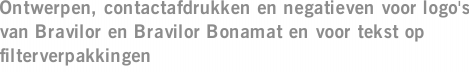 Ontwerpen, contactafdrukken en negatieven voor logo's van Bravilor en Bravilor Bonamat en voor tekst op filterverpakkingen