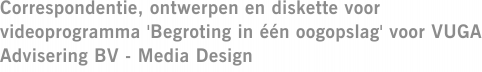 Correspondentie, ontwerpen en diskette voor videoprogramma 'Begroting in één oogopslag' voor VUGA Advisering BV - Media Design