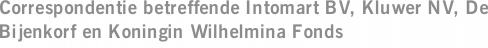Correspondentie betreffende Intomart BV, Kluwer NV, De Bijenkorf en Koningin Wilhelmina Fonds