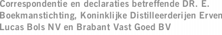 Correspondentie en declaraties betreffende DR. E. Boekmanstichting, Koninklijke Distilleerderijen Erven Lucas Bols NV en Brabant Vast Goed BV