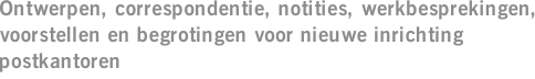 Ontwerpen, correspondentie, notities, werkbesprekingen, voorstellen en begrotingen voor nieuwe inrichting postkantoren