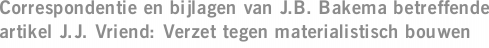 Correspondentie en bijlagen van J.B. Bakema betreffende artikel J.J. Vriend: Verzet tegen materialistisch bouwen