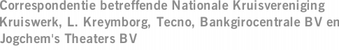 Correspondentie betreffende Nationale Kruisvereniging Kruiswerk, L. Kreymborg, Tecno, Bankgirocentrale BV en Jogchem's Theaters BV