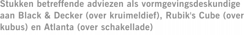 Stukken betreffende adviezen als vormgevingsdeskundige aan Black & Decker (over kruimeldief), Rubik's Cube (over kubus) en Atlanta (over schakellade)
