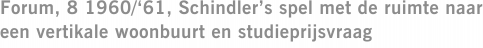 Forum, 8 1960/‘61, Schindler’s spel met de ruimte naar een vertikale woonbuurt en studieprijsvraag