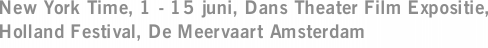 New York Time, 1 - 15 juni, Dans Theater Film Expositie, Holland Festival, De Meervaart Amsterdam