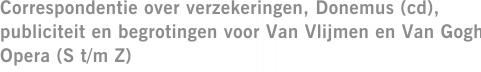 Correspondentie over verzekeringen, Donemus (cd), publiciteit en begrotingen voor Van Vlijmen en Van Gogh Opera (S t/m Z)