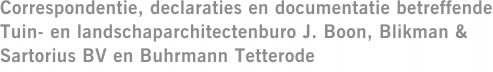 Correspondentie, declaraties en documentatie betreffende Tuin- en landschaparchitectenburo J. Boon, Blikman & Sartorius BV en Buhrmann Tetterode