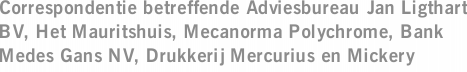 Correspondentie betreffende Adviesbureau Jan Ligthart BV, Het Mauritshuis, Mecanorma Polychrome, Bank Medes Gans NV, Drukkerij Mercurius en Mickery