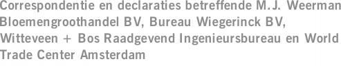 Correspondentie en declaraties betreffende M.J. Weerman Bloemengroothandel BV, Bureau Wiegerinck BV, Witteveen + Bos Raadgevend Ingenieursbureau en World Trade Center Amsterdam