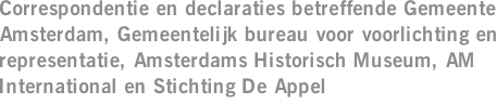 Correspondentie en declaraties betreffende Gemeente Amsterdam, Gemeentelijk bureau voor voorlichting en representatie, Amsterdams Historisch Museum, AM International en Stichting De Appel